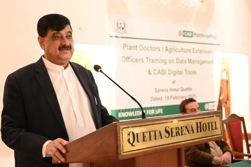 Secretary Agriculture Extension Mr. Noor Muhammad Pirkani addressing to trainees of Data Management & Digital Tools